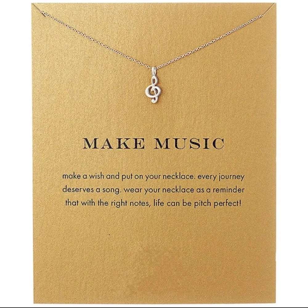 Treble clef Necklace Silver Chain Make Music Card Music Note